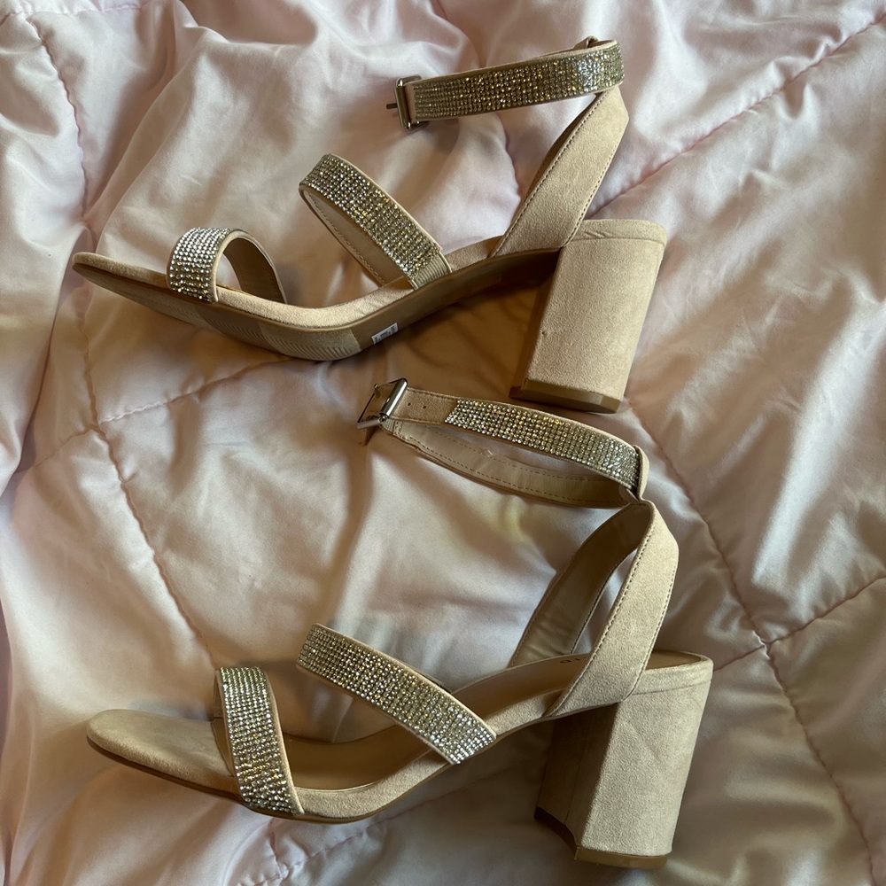 Torrid Beige Strappy Embellished Block Heel Size 10